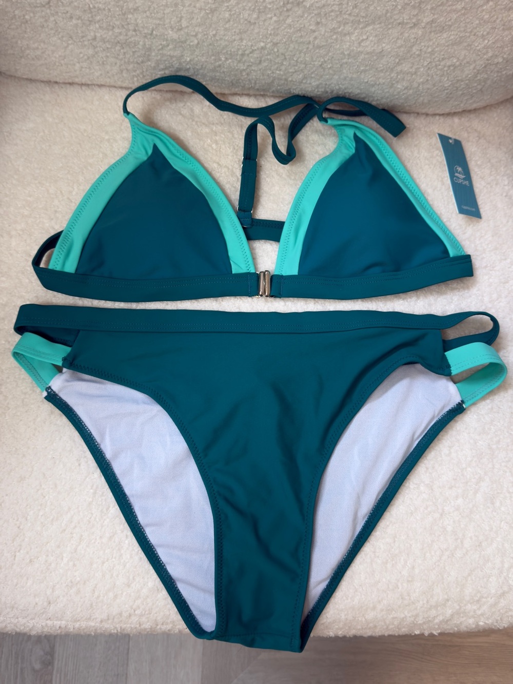 Cupshe Teal & Blue Triangle Bikini Set - Large